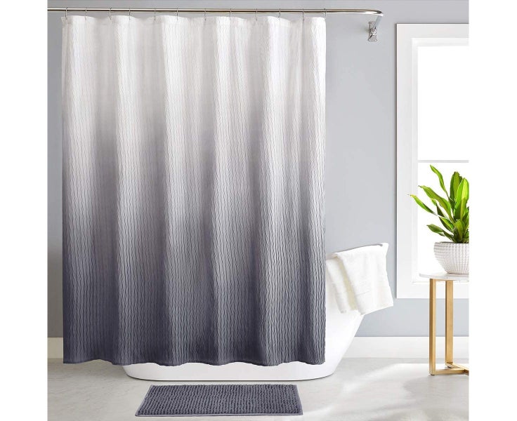 Ombre Shower Curtain with Hooks for Bathroom Textured Waterproof Gradient F Carousel 1