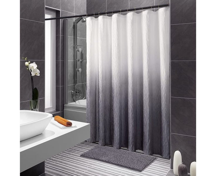Ombre Shower Curtain with Hooks for Bathroom Textured Waterproof Gradient F Carousel 2