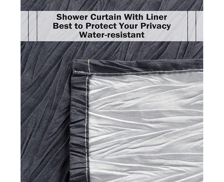 Ombre Shower Curtain with Hooks for Bathroom Textured Waterproof Gradient F Carousel 5