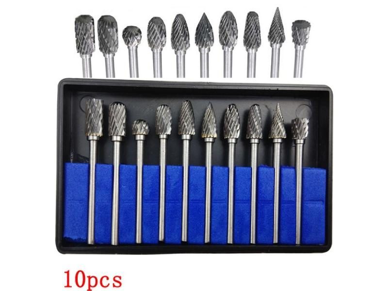 10Pcs 1/8" Shank Tungsten Carbide Milling Cutter Rotary Brocas Com Escareador Carousel 1