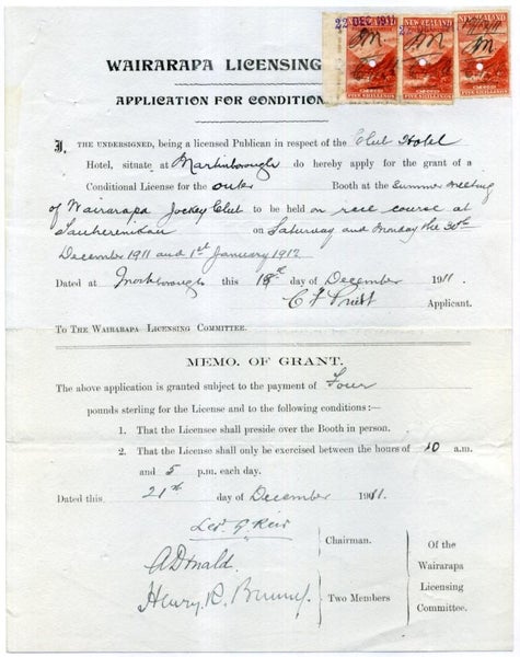 #266512 NZ 1911 Publicans Document, Martinborough Club Hotel, Unusual Carousel 1