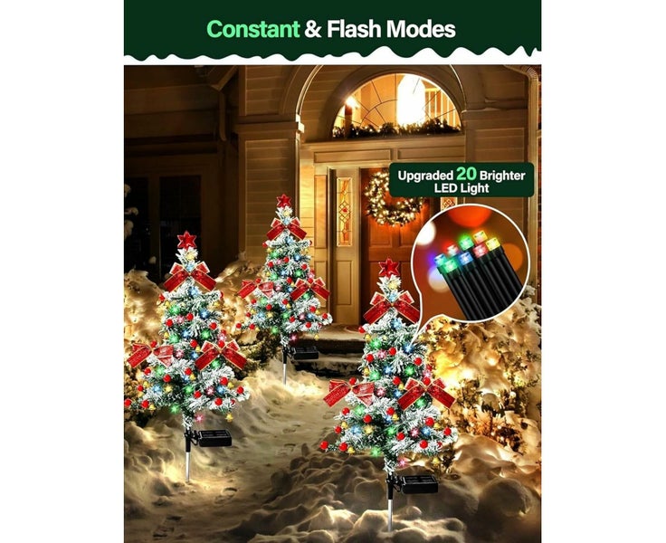 2PCS Solar Christmas Trees Lights Outdoor Decoration IP65 Waterproof, 40LED 32 Carousel 5