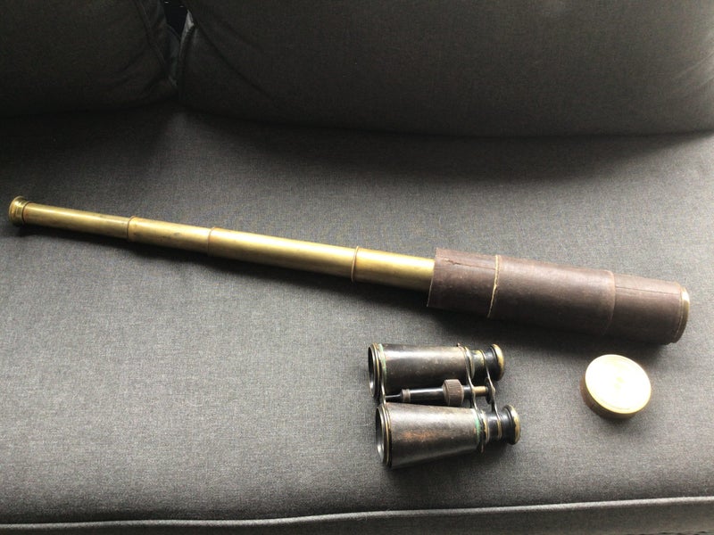 Antique Brass Telescope and Vintage Brass Binoculars Carousel 1