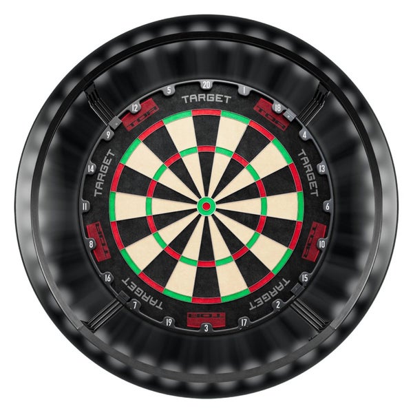 Target Darts TOR Dart Board + Black Surround + Corona Light + Darts Set Carousel 1