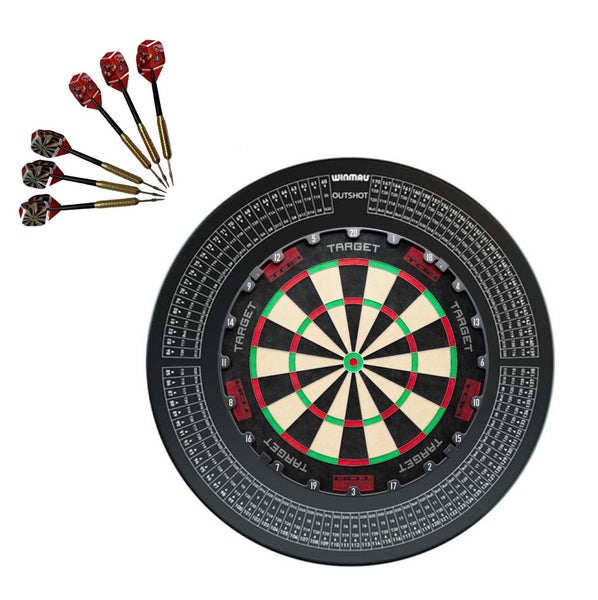Target Darts TOR Dart Board + Winmau Outshot Surround + Darts Set Carousel 1