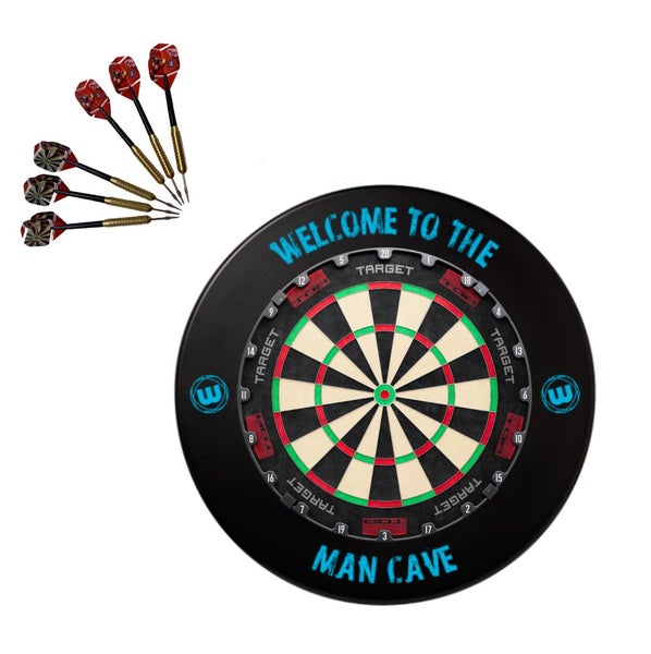 Target Darts TOR Dart Board + Winmau Man Cave Surround + Darts Carousel 1