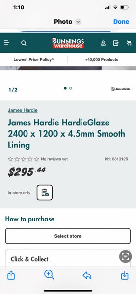 Hardieglaze sheets that are 2.4m x 1.2m x 4.5mm sheets x11 Carousel 5