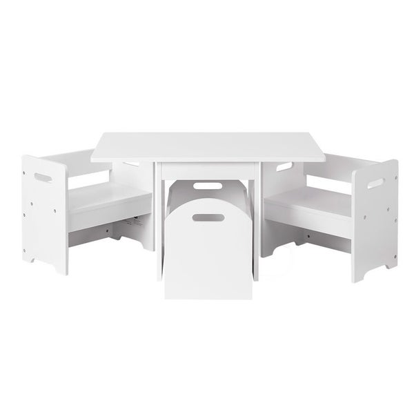 Keezi 3PCS Kids Table and Chairs Set Storage Toys Play Activity Desk Carousel 1