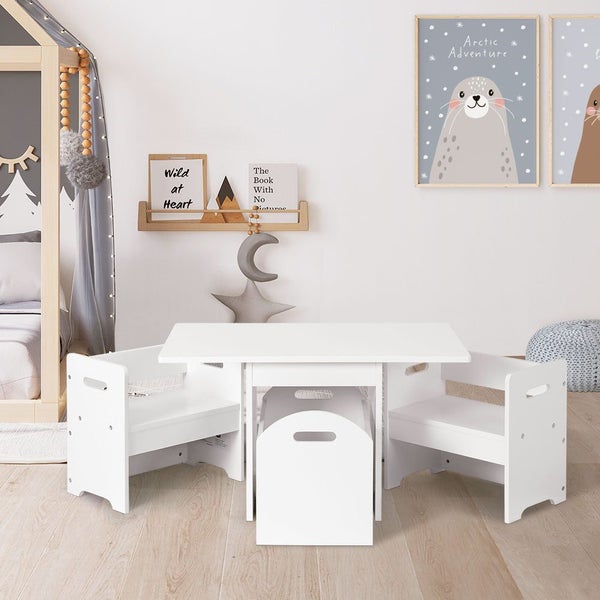 Keezi 3PCS Kids Table and Chairs Set Storage Toys Play Activity Desk Carousel 8