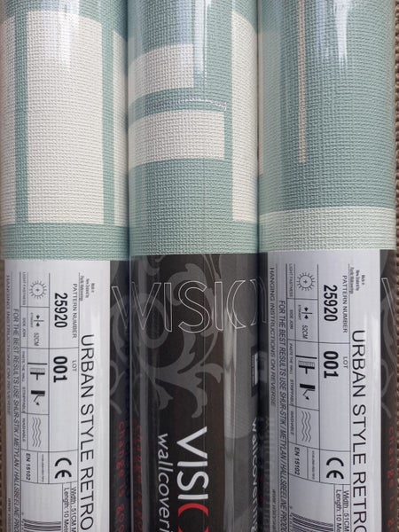 Wallpaper. Urban Style Retro - Teal & Cream. 3 roll bundle Carousel 4