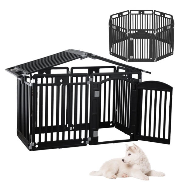 2 in 1 Pet House and Adjustable Playpen with Roof Feature and Locking Door - ... Carousel 1