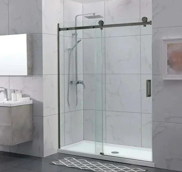 Frameless Glass Alcove 1500wx1950hmm Shower Sliding Door Gunmetal Carousel 1