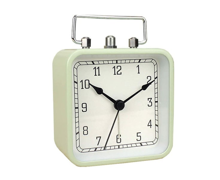 Battery Operated Alarm Clock with Square Metal Case, 3.7" Analog Quartz Small Carousel 1