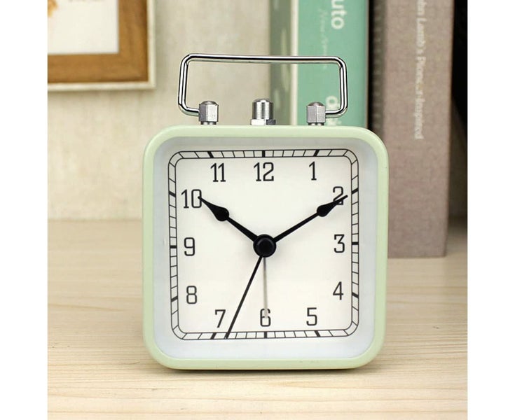 Battery Operated Alarm Clock with Square Metal Case, 3.7" Analog Quartz Small Carousel 2