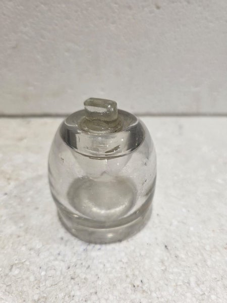 Vintage Antique 1890"s Inkwell Glass Bottle Clear Spill Proof + Cap Carousel 1