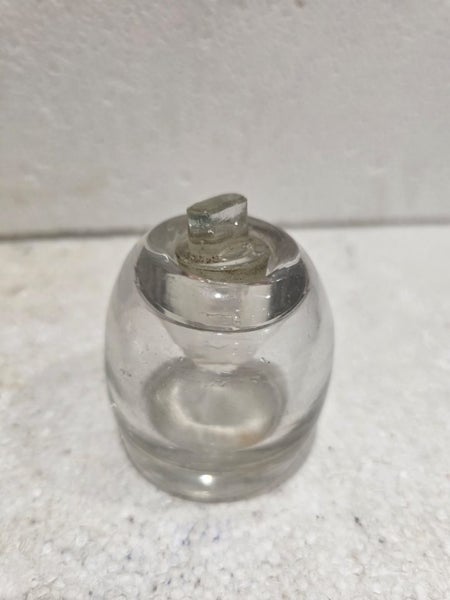 Vintage Antique 1890"s Inkwell Glass Bottle Clear Spill Proof + Cap Carousel 2
