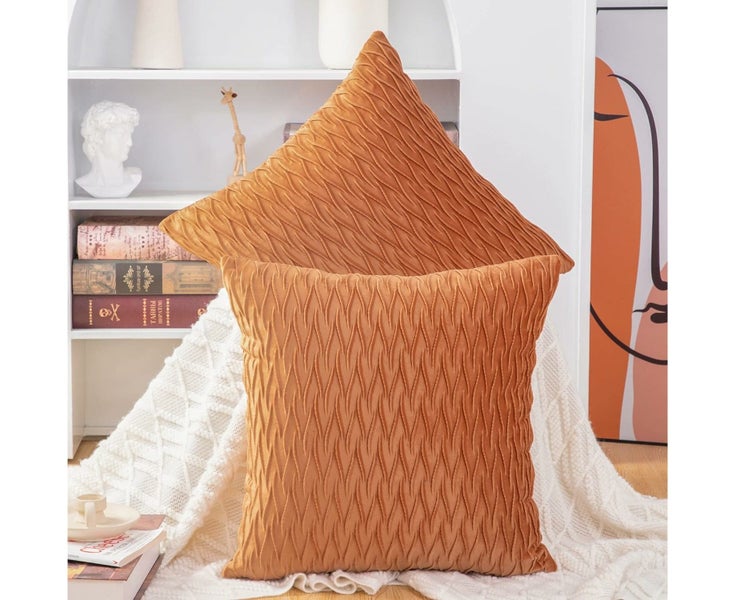 Set of 2 Super Soft Velvet Decorative Throw Pillow Covers 18x18 inch Square w Carousel 1