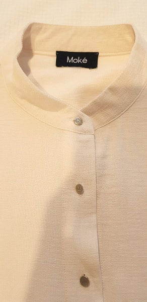 Cream Longline Tunic - Textured Viscose, Gold Buttons - Moké brand Carousel 2