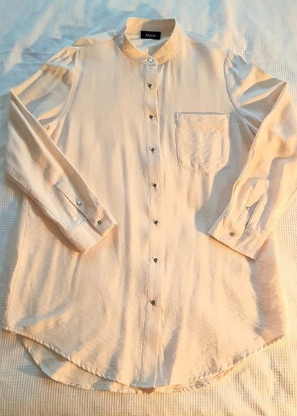 Cream Longline Tunic - Textured Viscose, Gold Buttons - Moké brand Carousel 1