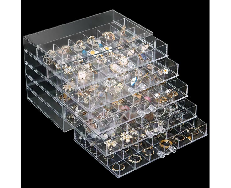 Earring Storage Box Organizer, Acrylic Jewelry Storage Box Holder with 5 Draw Carousel 1
