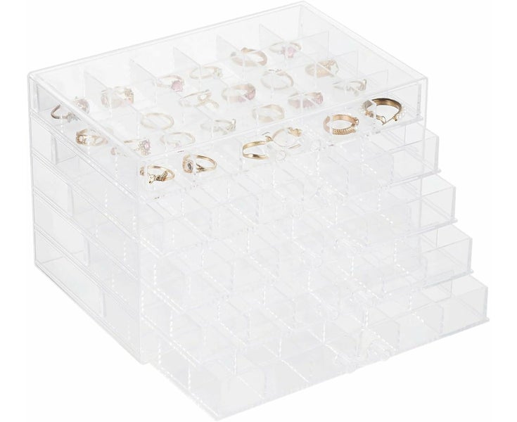 Earring Storage Box Organizer, Acrylic Jewelry Storage Box Holder with 5 Draw Carousel 2