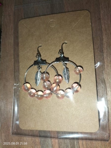 Frosted Glass Bead Hoops Earrings(Pink). Carousel 2