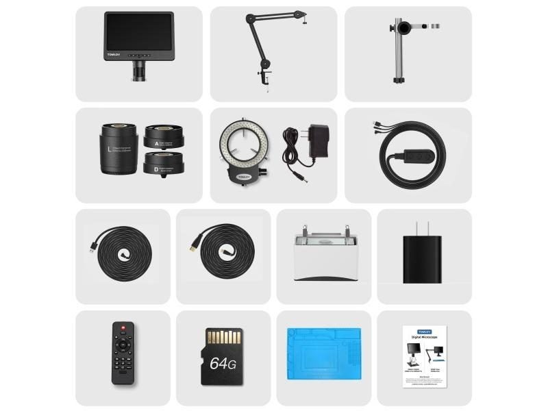 TOMLOV DM602 2000X 10.1" HDMI 3 Lens Coin Microscope Ring Light For Repairing Carousel 1