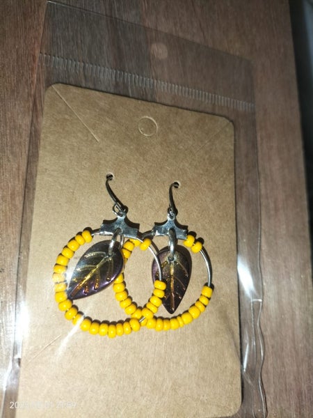 Glass Bead Earrings(Mustard and Purple ). Carousel 1