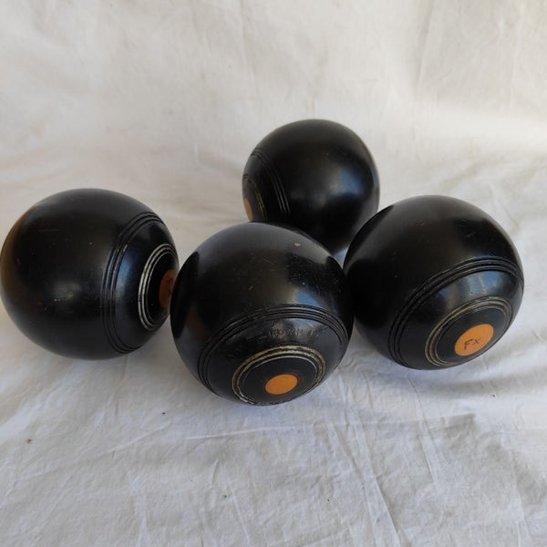 Vintage Wooden Lignum Vitae Lawn Bowls NZ Made x 4 (SKU E3) Carousel 1