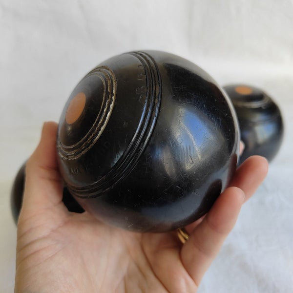 Vintage Wooden Lignum Vitae Lawn Bowls NZ Made x 4 (SKU E3) Carousel 2