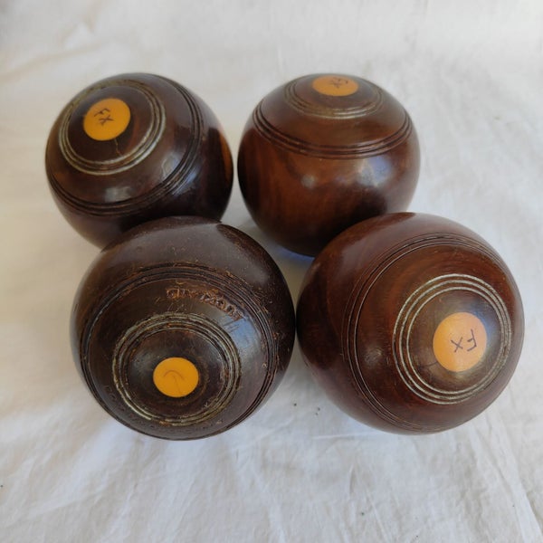 Vintage Wooden Lignum Vitae Lawn Bowls NZ Made x 4 (SKU E3) Carousel 1