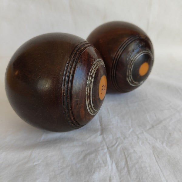 Vintage Wooden Lignum Vitae Lawn Bowls NZ Made x 2 # lot 2(SKU E3) Carousel 1