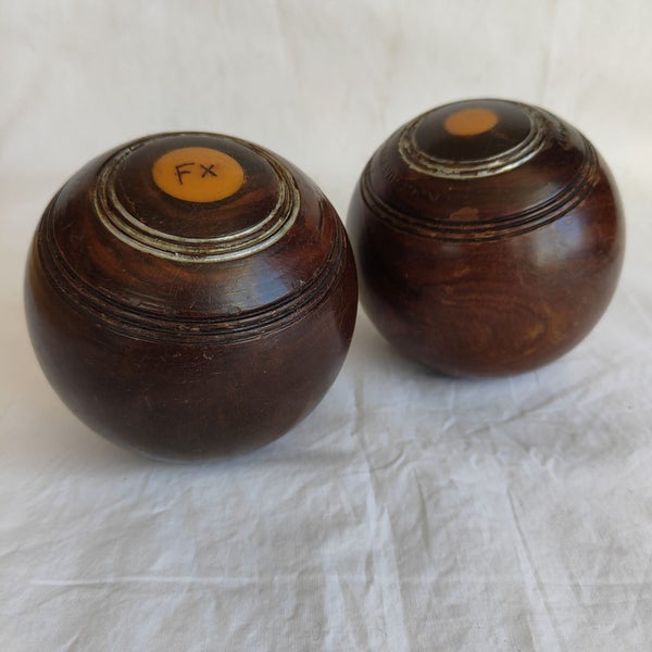 Vintage Wooden Lignum Vitae Lawn Bowls NZ Made x 2 # lot 2(SKU E3) Carousel 2