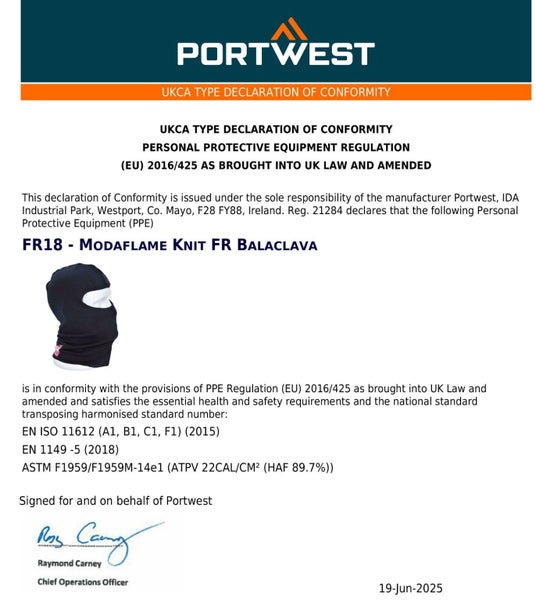 7x Portwest Modaflame Knit Anti-Static FR Fire Flame Resistant Balaclava Full... Carousel 6
