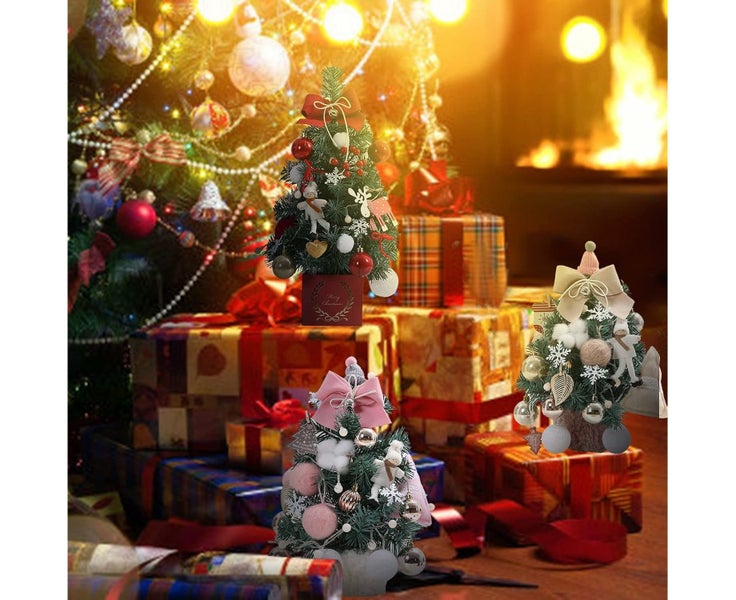 Mini Christmas Tree with Lights and Ornament Artificial Tabletop Pine Small C Carousel 1