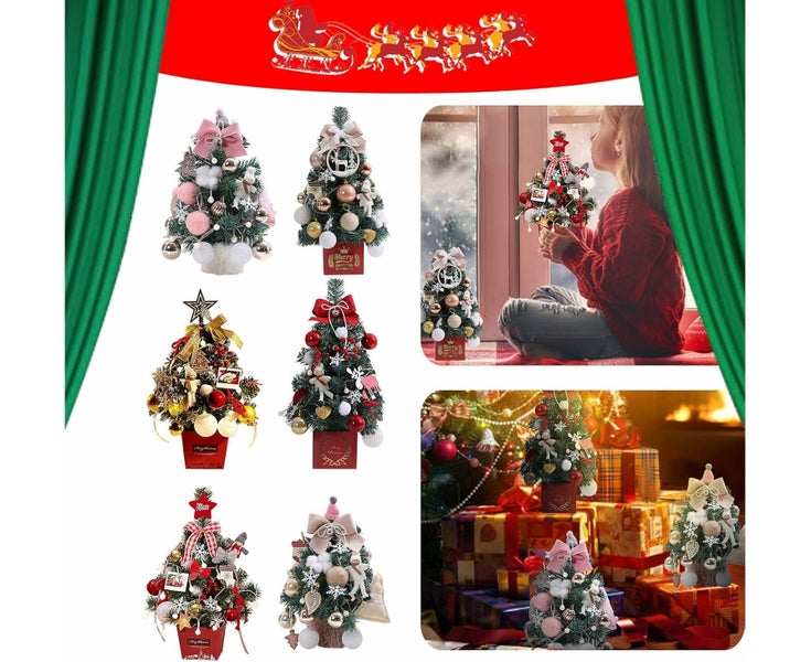 Mini Christmas Tree with Lights and Ornament Artificial Tabletop Pine Small C Carousel 2