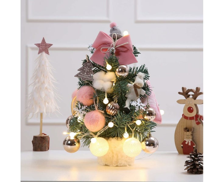 Mini Christmas Tree with Lights and Ornament Artificial Tabletop Pine Small C Carousel 6