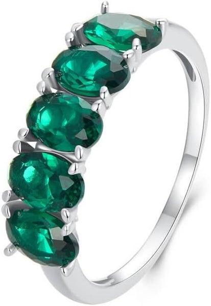 Green Stone Ring Five-Stone Band NZ Size R½ Carousel 2