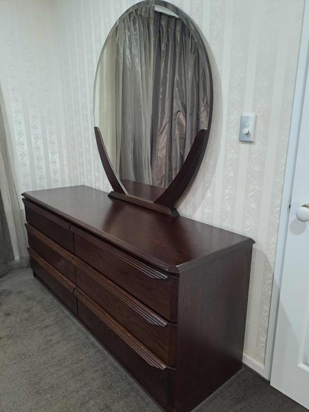 Queen headboard, 2 side drawers and ladies dresser - Solid timber63616364719874114