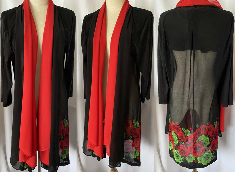 *MERRIC* LAYERING LONG LINE MESH FLORAL CARDI DUSTER JACKET (10) Carousel 1