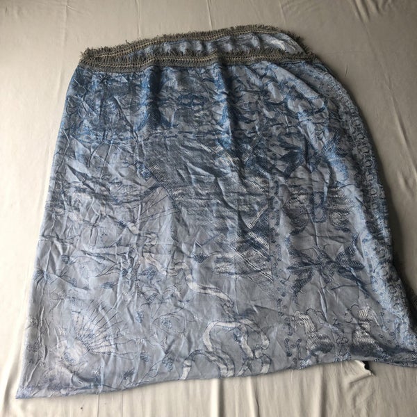 Vintage Antique Blue Bedspread Old Textile Mermaids Tigers Floral Woven Design Carousel 20