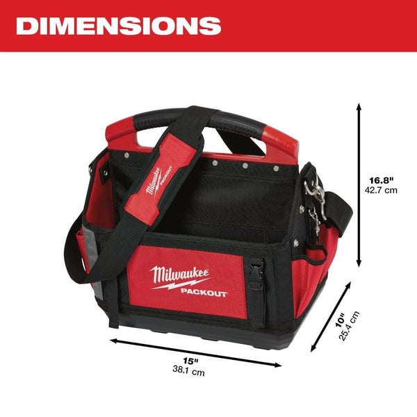Milwaukee 48228315 PACKOUT 15 Inch 380mm 28 Pocket Jobsite Storage Open Tote Bag Carousel 2
