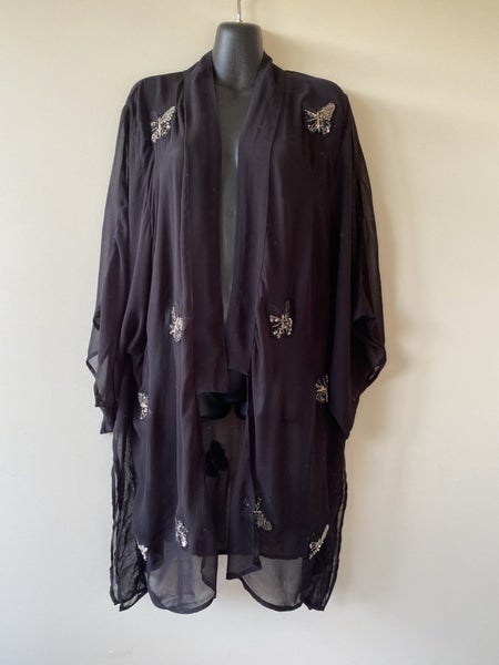 Taking Shape butterfly beaded kimono jacket OSFA black sheer layering viscose64438544002947111