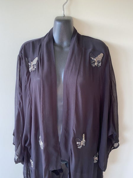 Taking Shape butterfly beaded kimono jacket OSFA black sheer layering viscose64438544002947112