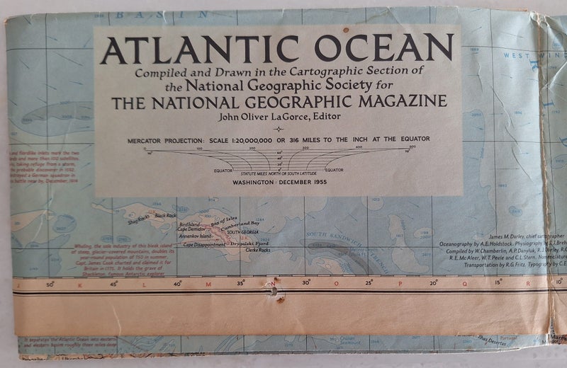 NATIONAL GEOGRAPHIC MAP - ATLANTIC OCEAN 1955 Carousel 1