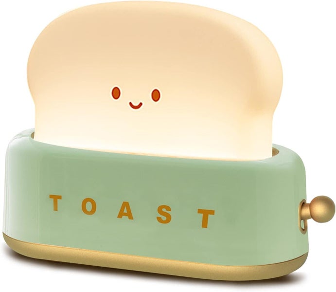 Desk Decor Toaster Lamp, Rechargeable Small Lamp with Smile Face Toast Bread Carousel 1