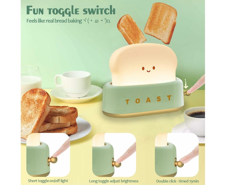 Desk Decor Toaster Lamp, Rechargeable Small Lamp with Smile Face Toast Bread Carousel 2