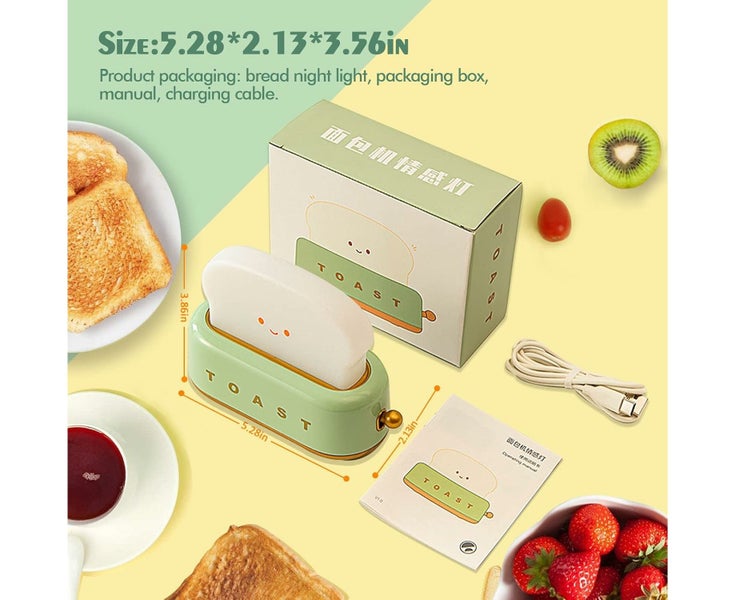 Desk Decor Toaster Lamp, Rechargeable Small Lamp with Smile Face Toast Bread Carousel 8