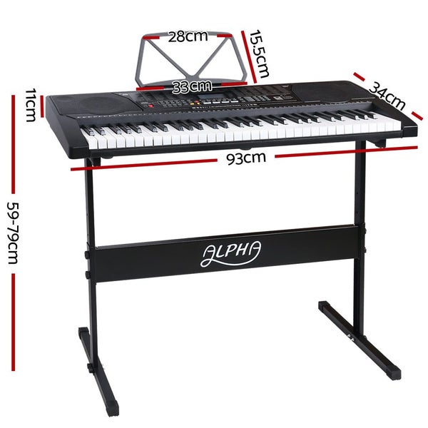 Alpha 61 Keys Electronic Piano Keyboard Digital Electric w/ Stand Lighted Black Carousel 2