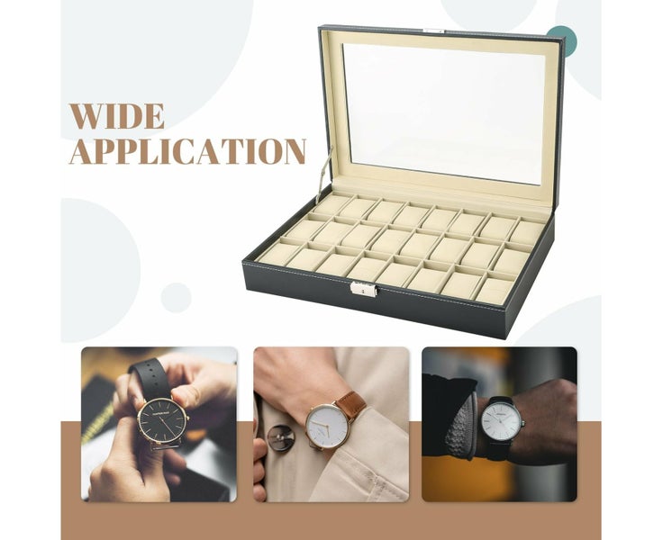 24 Slot Watch Box Organizer Display Watch Case, Watch Display Case Organizer, Carousel 1